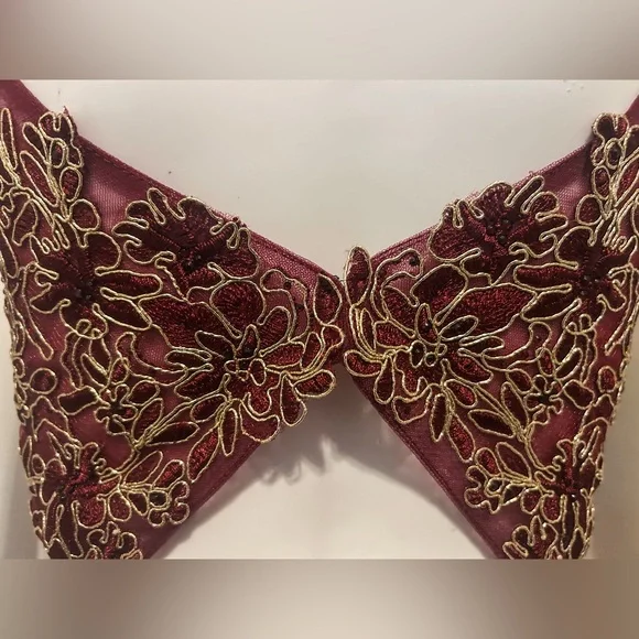 Let’s Sz XS Elegant Burgundy Dress Gold Embroidery Whimsigoth Romantic Dark Goth - Picture 9 of 14